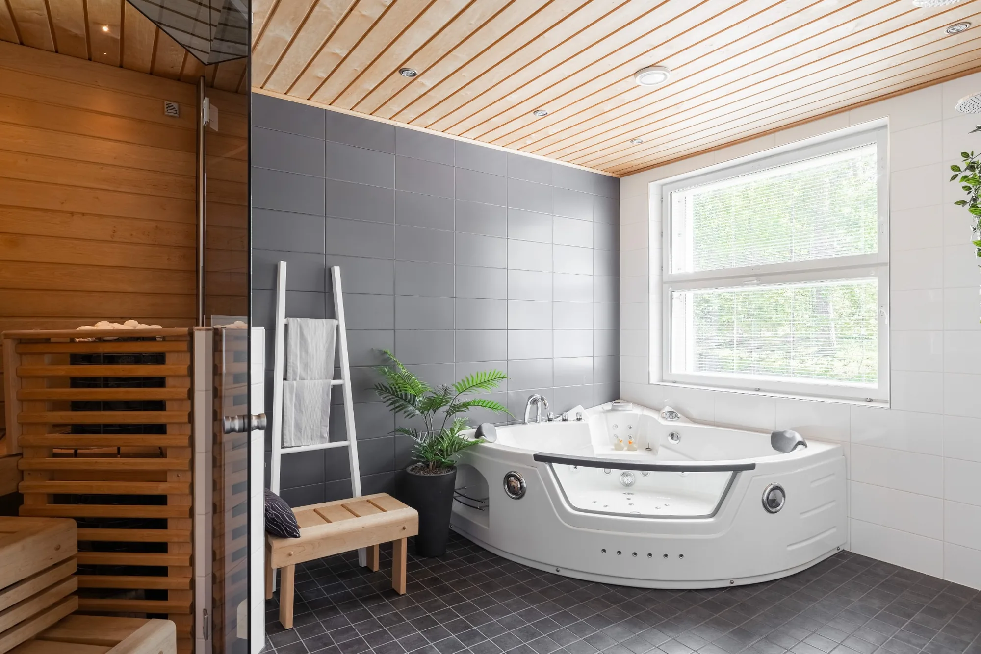 Sauna ja poreamme kiinteistön sisäkuvassa